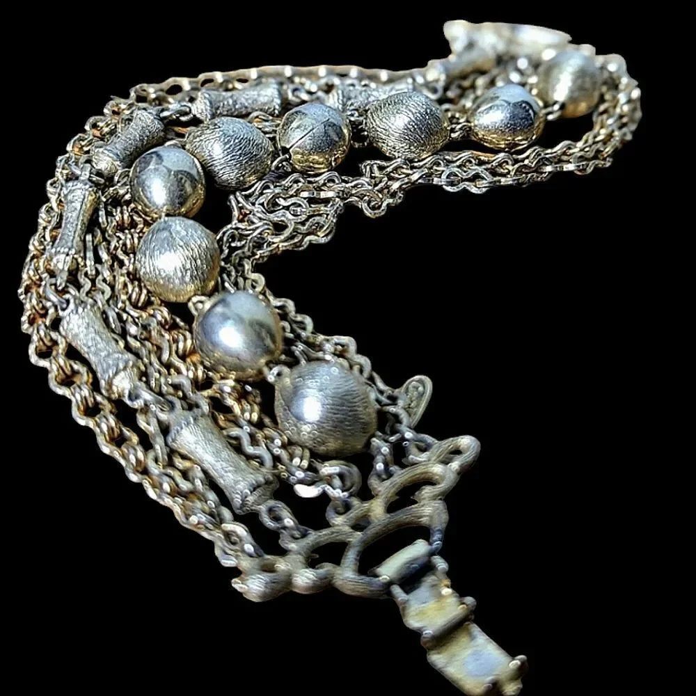 Vintage Gold Tone Multi Strand Clasp Bracelet 7"